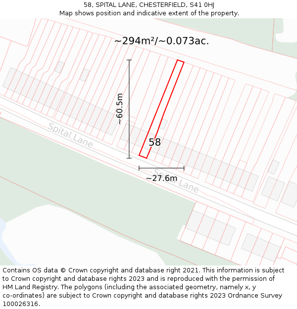 58, SPITAL LANE, CHESTERFIELD, S41 0HJ: Plot and title map