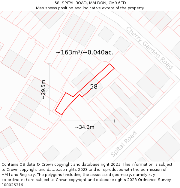 58, SPITAL ROAD, MALDON, CM9 6ED: Plot and title map