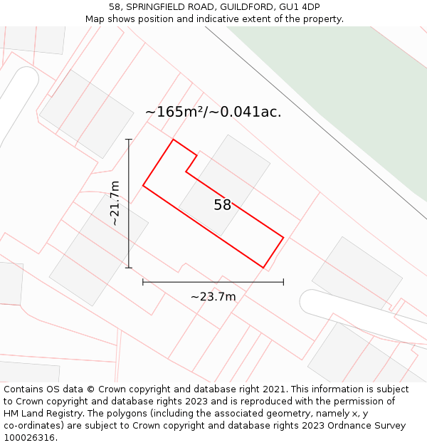 58, SPRINGFIELD ROAD, GUILDFORD, GU1 4DP: Plot and title map