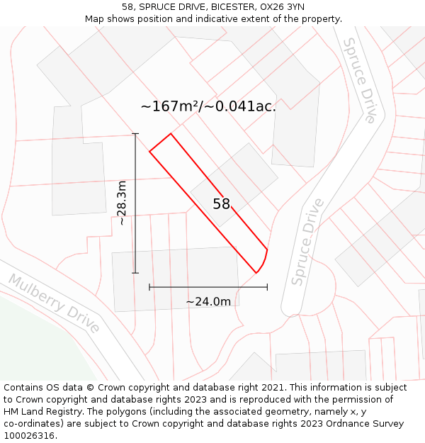 58, SPRUCE DRIVE, BICESTER, OX26 3YN: Plot and title map