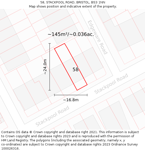 58, STACKPOOL ROAD, BRISTOL, BS3 1NN: Plot and title map