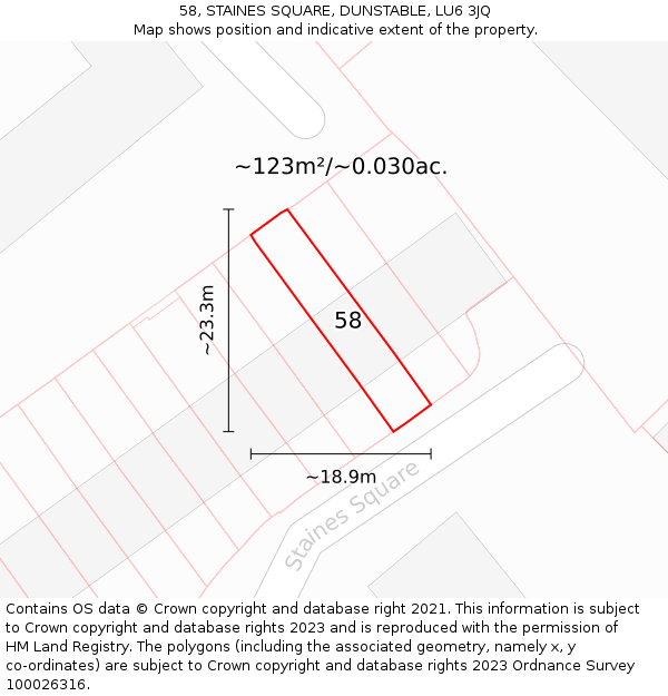 58, STAINES SQUARE, DUNSTABLE, LU6 3JQ: Plot and title map