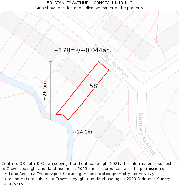 58, STANLEY AVENUE, HORNSEA, HU18 1UG: Plot and title map