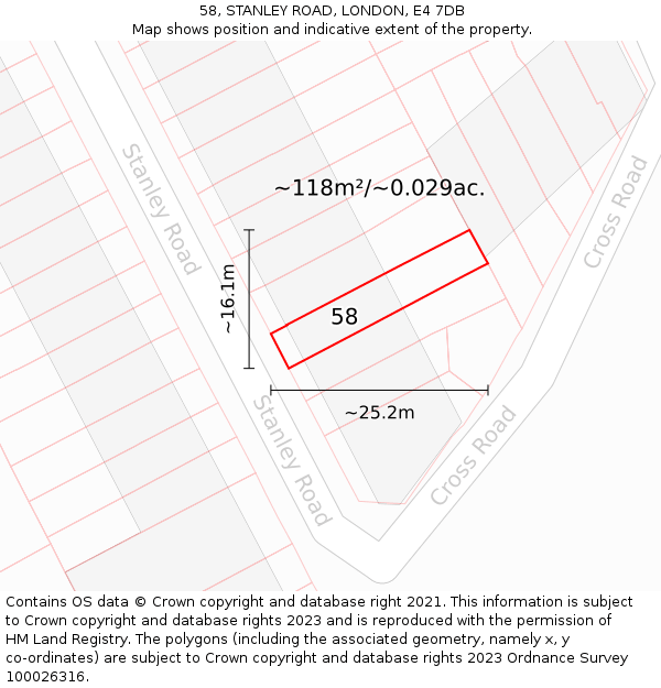 58, STANLEY ROAD, LONDON, E4 7DB: Plot and title map