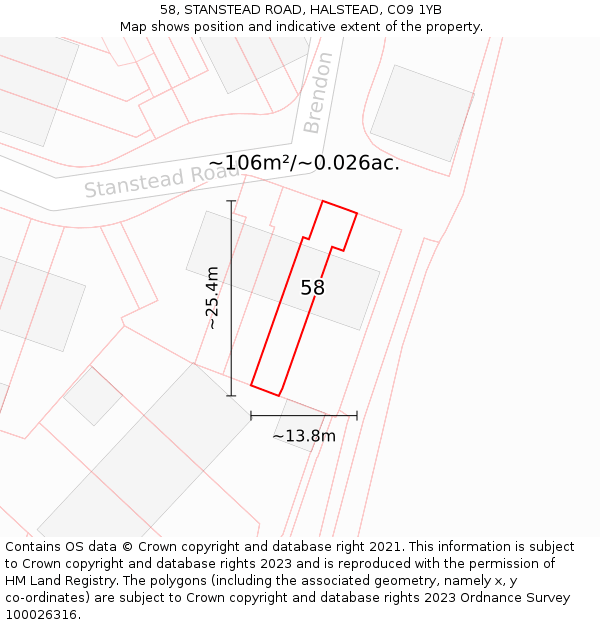 58, STANSTEAD ROAD, HALSTEAD, CO9 1YB: Plot and title map