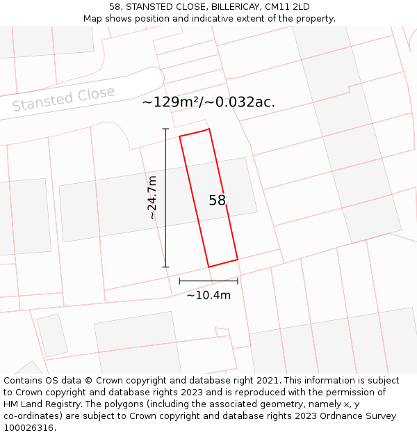 58, STANSTED CLOSE, BILLERICAY, CM11 2LD: Plot and title map