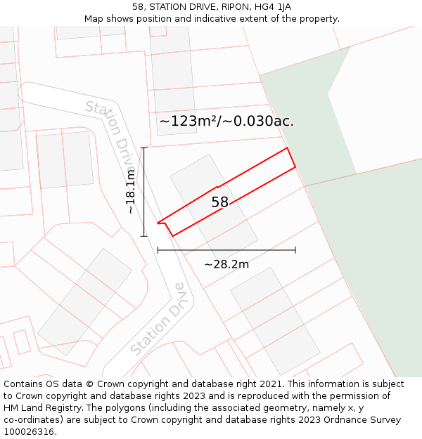 58, STATION DRIVE, RIPON, HG4 1JA: Plot and title map