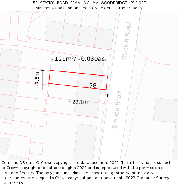 58, STATION ROAD, FRAMLINGHAM, WOODBRIDGE, IP13 9EE: Plot and title map