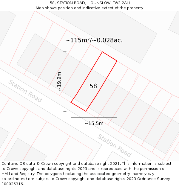 58, STATION ROAD, HOUNSLOW, TW3 2AH: Plot and title map