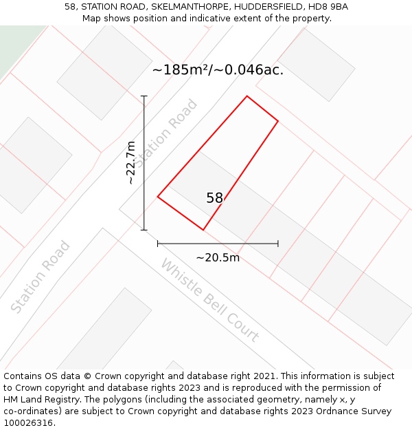 58, STATION ROAD, SKELMANTHORPE, HUDDERSFIELD, HD8 9BA: Plot and title map