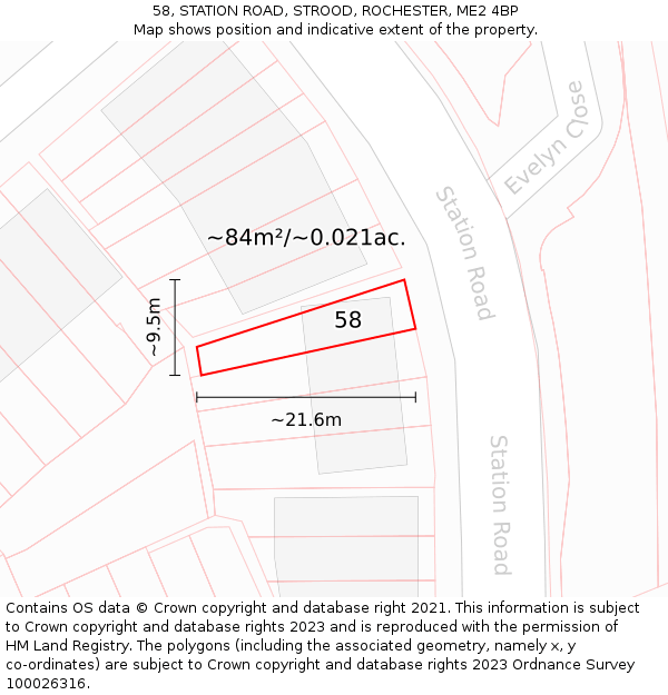 58, STATION ROAD, STROOD, ROCHESTER, ME2 4BP: Plot and title map