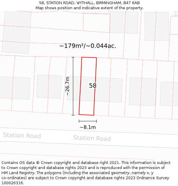58, STATION ROAD, WYTHALL, BIRMINGHAM, B47 6AB: Plot and title map