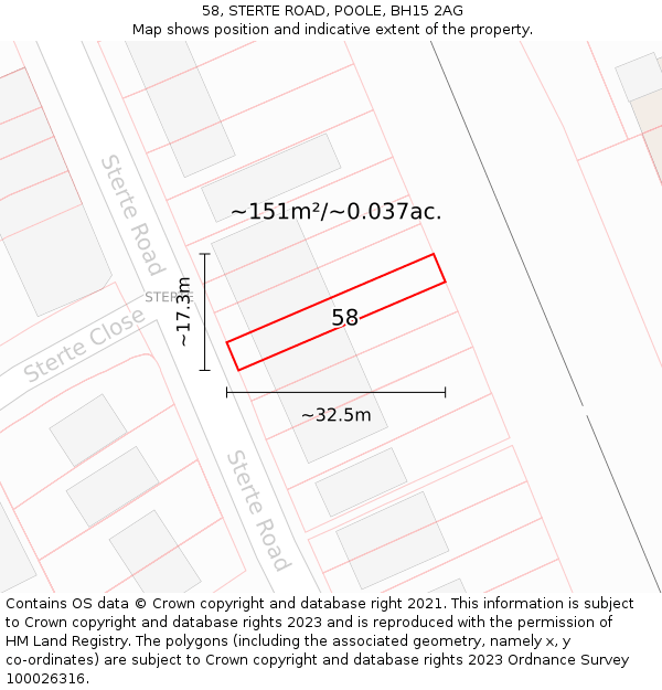 58, STERTE ROAD, POOLE, BH15 2AG: Plot and title map