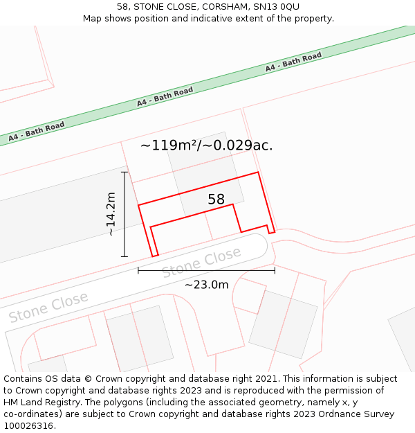 58, STONE CLOSE, CORSHAM, SN13 0QU: Plot and title map