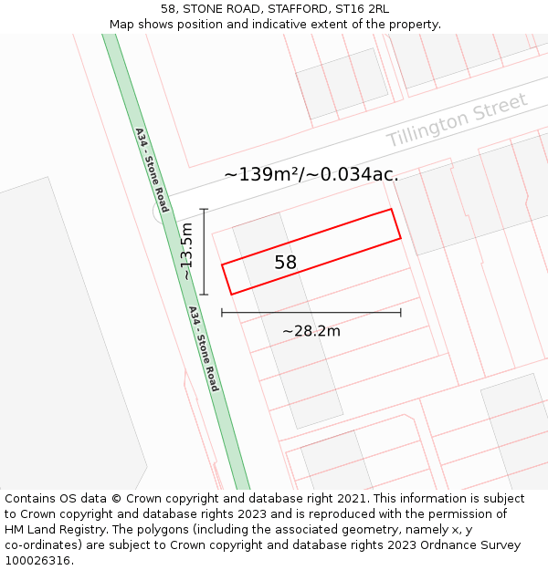 58, STONE ROAD, STAFFORD, ST16 2RL: Plot and title map