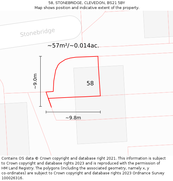 58, STONEBRIDGE, CLEVEDON, BS21 5BY: Plot and title map