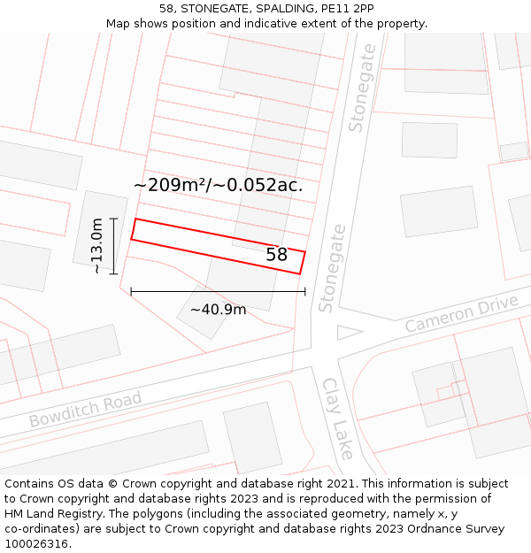 58, STONEGATE, SPALDING, PE11 2PP: Plot and title map