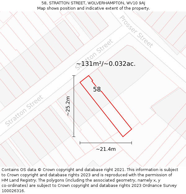58, STRATTON STREET, WOLVERHAMPTON, WV10 9AJ: Plot and title map
