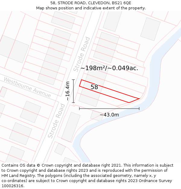 58, STRODE ROAD, CLEVEDON, BS21 6QE: Plot and title map