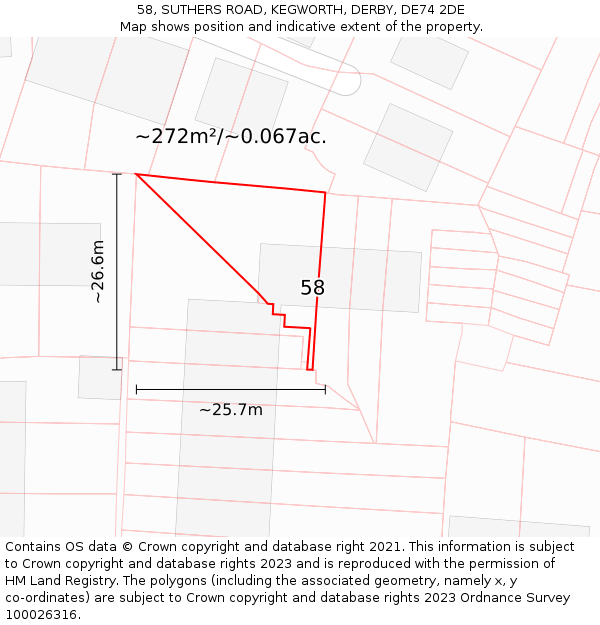 58, SUTHERS ROAD, KEGWORTH, DERBY, DE74 2DE: Plot and title map