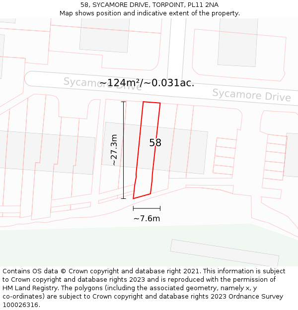 58, SYCAMORE DRIVE, TORPOINT, PL11 2NA: Plot and title map