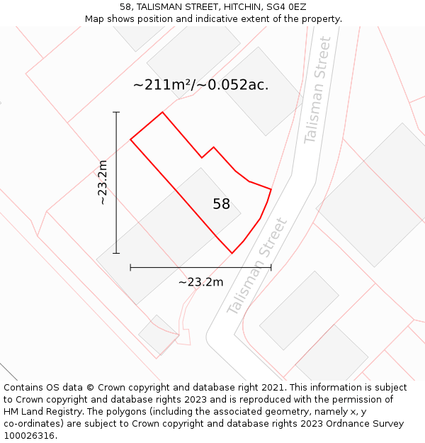 58, TALISMAN STREET, HITCHIN, SG4 0EZ: Plot and title map
