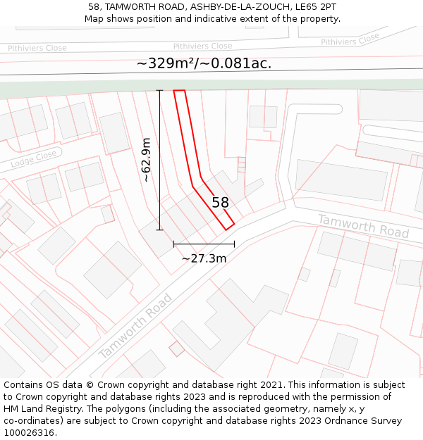 58, TAMWORTH ROAD, ASHBY-DE-LA-ZOUCH, LE65 2PT: Plot and title map