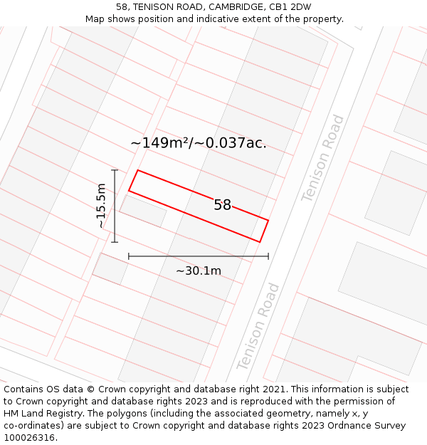 58, TENISON ROAD, CAMBRIDGE, CB1 2DW: Plot and title map