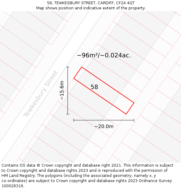 58, TEWKESBURY STREET, CARDIFF, CF24 4QT: Plot and title map