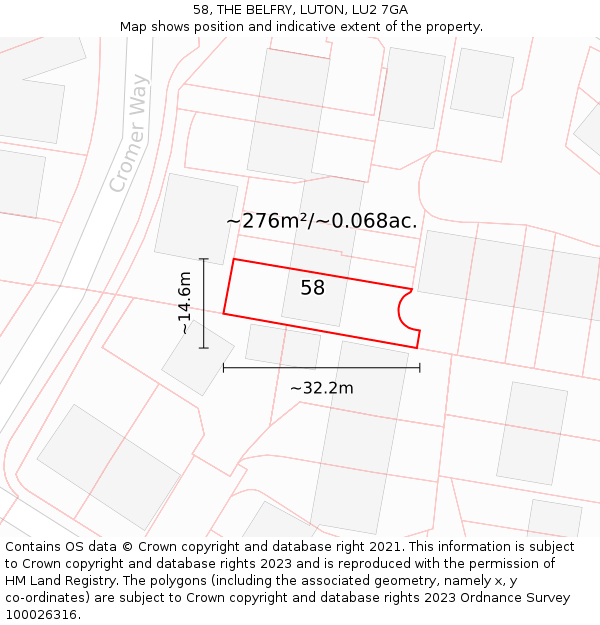 58, THE BELFRY, LUTON, LU2 7GA: Plot and title map