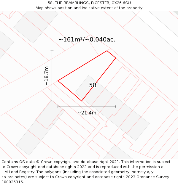 58, THE BRAMBLINGS, BICESTER, OX26 6SU: Plot and title map
