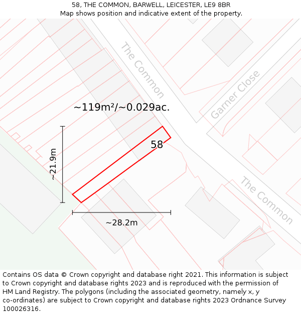 58, THE COMMON, BARWELL, LEICESTER, LE9 8BR: Plot and title map