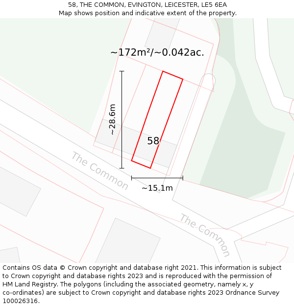 58, THE COMMON, EVINGTON, LEICESTER, LE5 6EA: Plot and title map