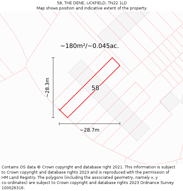 58, THE DENE, UCKFIELD, TN22 1LD: Plot and title map