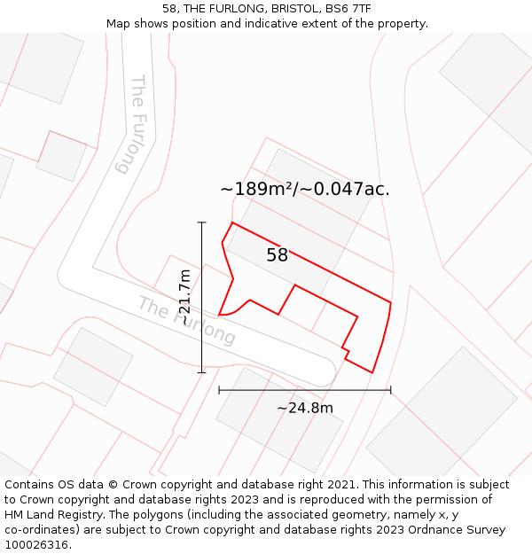 58, THE FURLONG, BRISTOL, BS6 7TF: Plot and title map