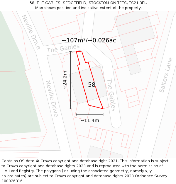 58, THE GABLES, SEDGEFIELD, STOCKTON-ON-TEES, TS21 3EU: Plot and title map