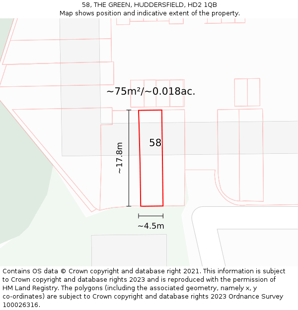 58, THE GREEN, HUDDERSFIELD, HD2 1QB: Plot and title map