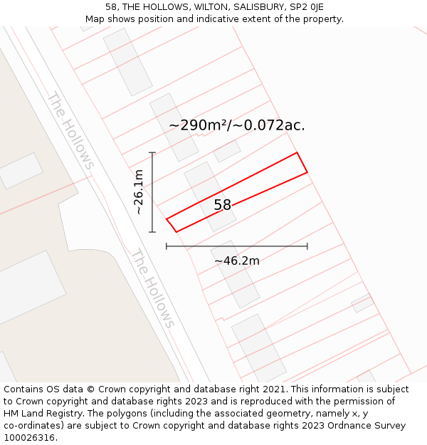 58, THE HOLLOWS, WILTON, SALISBURY, SP2 0JE: Plot and title map