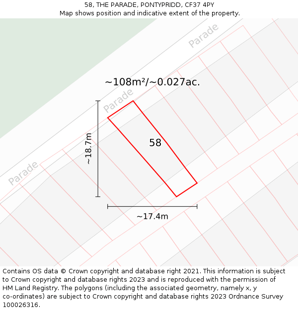 58, THE PARADE, PONTYPRIDD, CF37 4PY: Plot and title map