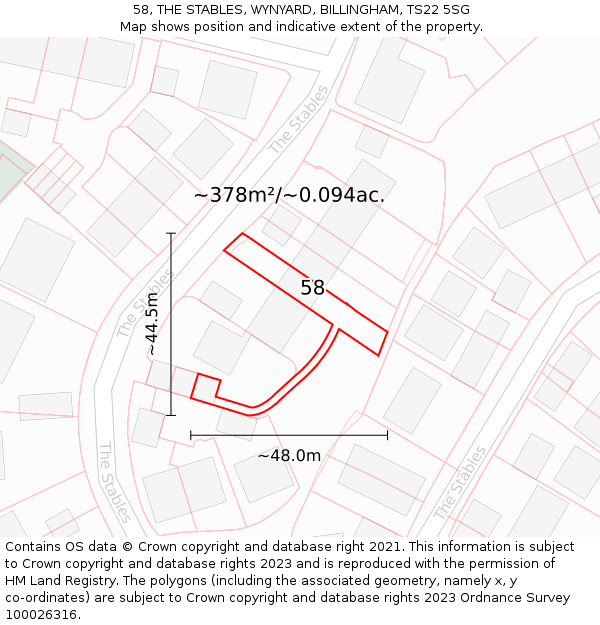 58, THE STABLES, WYNYARD, BILLINGHAM, TS22 5SG: Plot and title map