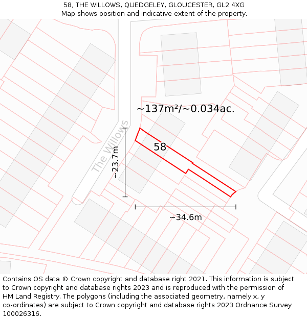 58, THE WILLOWS, QUEDGELEY, GLOUCESTER, GL2 4XG: Plot and title map