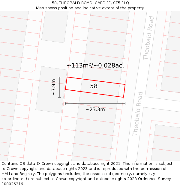 58, THEOBALD ROAD, CARDIFF, CF5 1LQ: Plot and title map