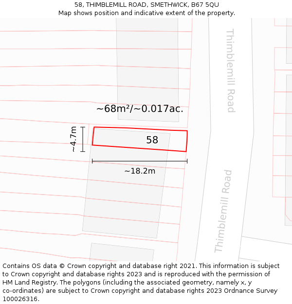 58, THIMBLEMILL ROAD, SMETHWICK, B67 5QU: Plot and title map