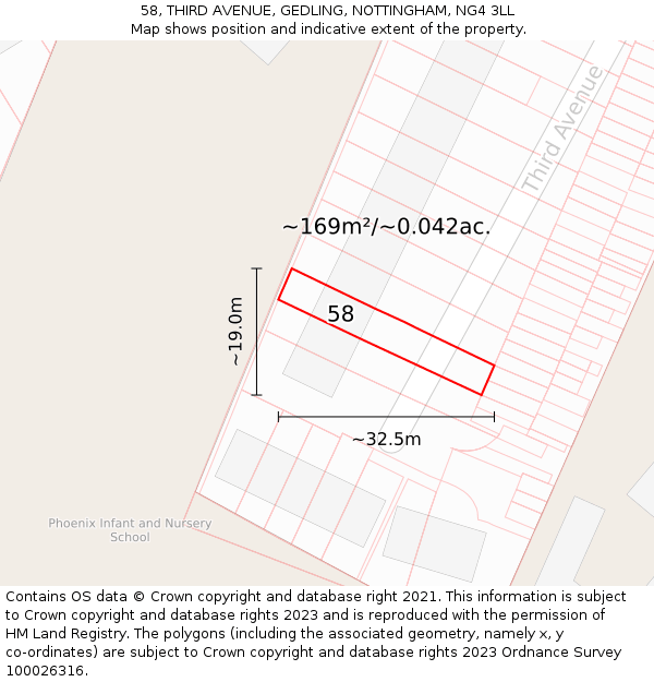 58, THIRD AVENUE, GEDLING, NOTTINGHAM, NG4 3LL: Plot and title map