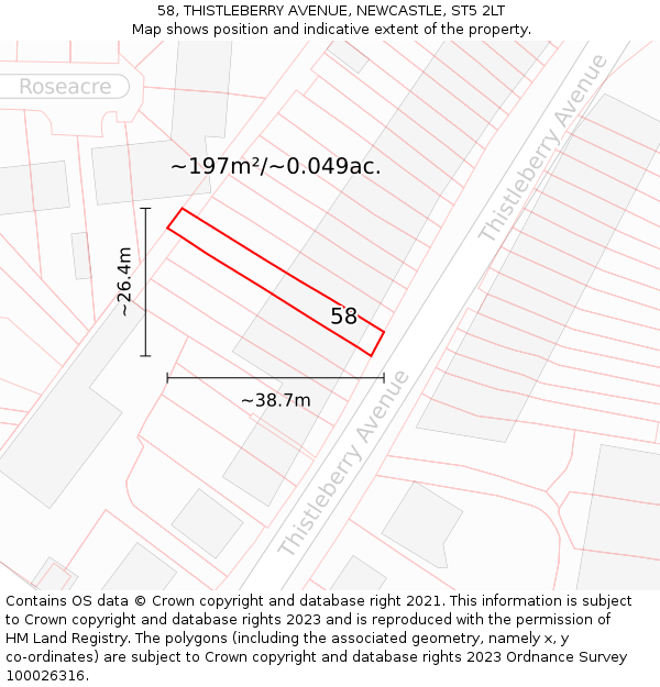 58, THISTLEBERRY AVENUE, NEWCASTLE, ST5 2LT: Plot and title map