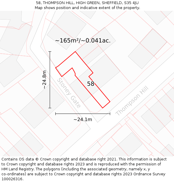 58, THOMPSON HILL, HIGH GREEN, SHEFFIELD, S35 4JU: Plot and title map