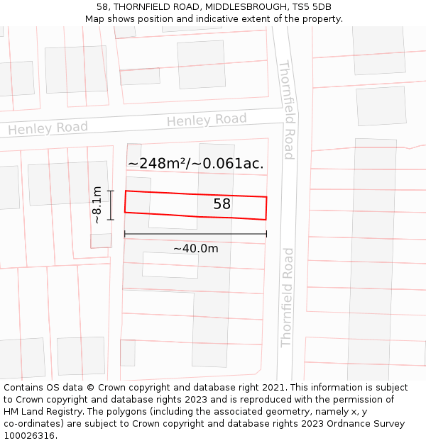 58, THORNFIELD ROAD, MIDDLESBROUGH, TS5 5DB: Plot and title map