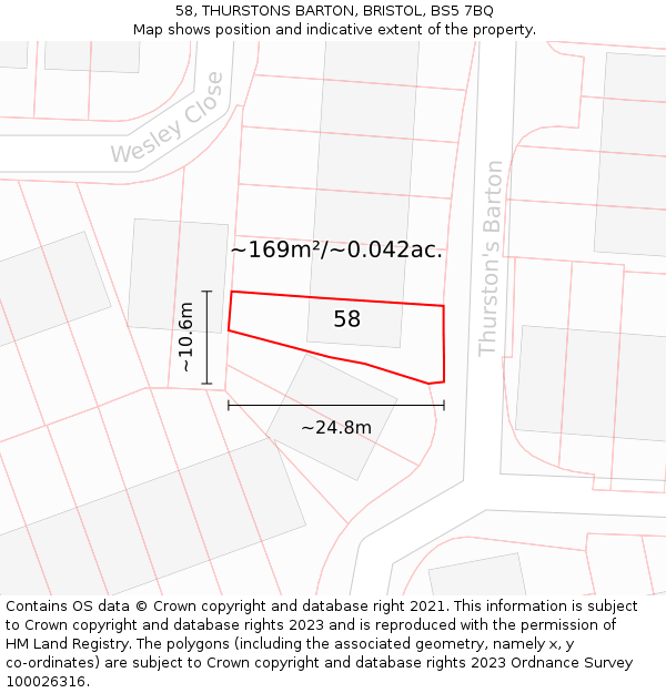 58, THURSTONS BARTON, BRISTOL, BS5 7BQ: Plot and title map