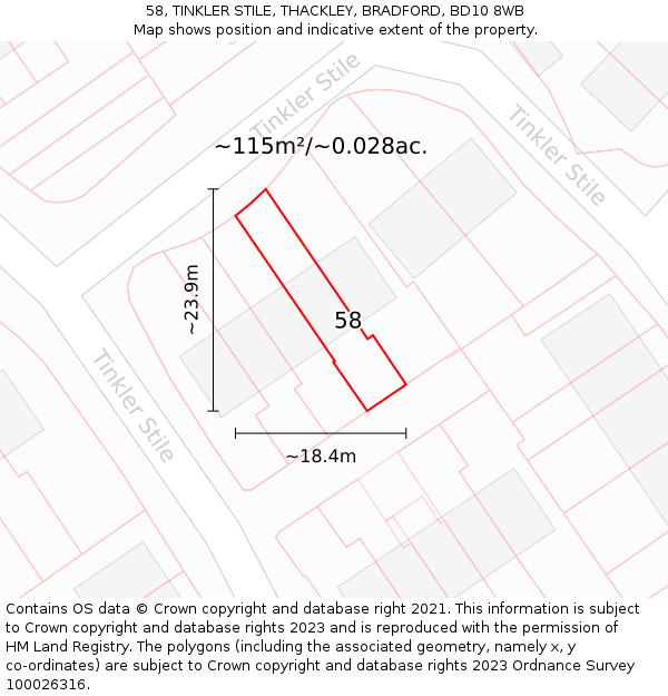 58, TINKLER STILE, THACKLEY, BRADFORD, BD10 8WB: Plot and title map