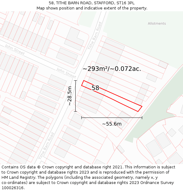 58, TITHE BARN ROAD, STAFFORD, ST16 3PL: Plot and title map